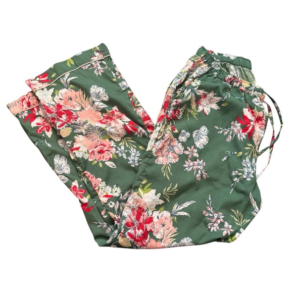 Cynthia Rowley Silky Satin Green Pink Floral 2pc matching set Pajamas Bottoms 🌶️ - Picture 3 of 4